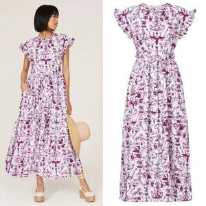 PATOU Voluminous maxi dress in Stories And Tales Print dainty Ruffle sleeve 10